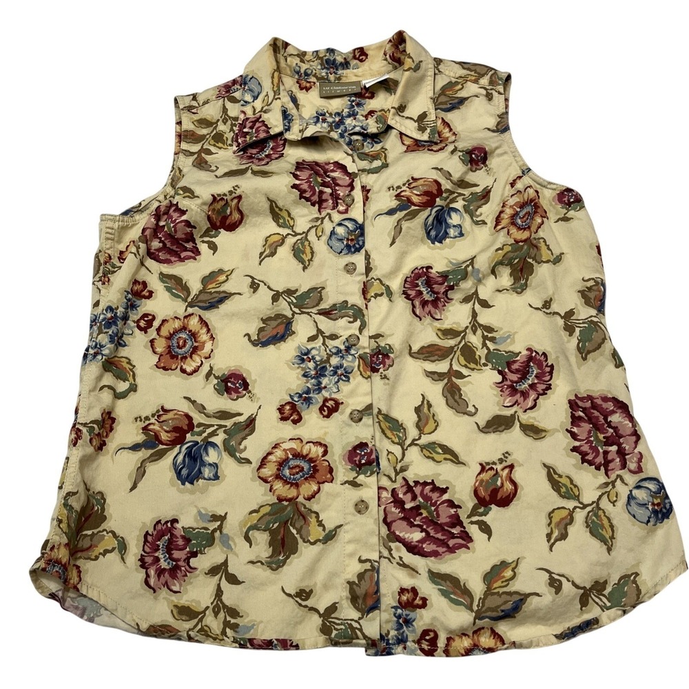Vintage‎ Liz Claiborne Top Earthy Floral Sleevless Button Down 16 Cottagecore